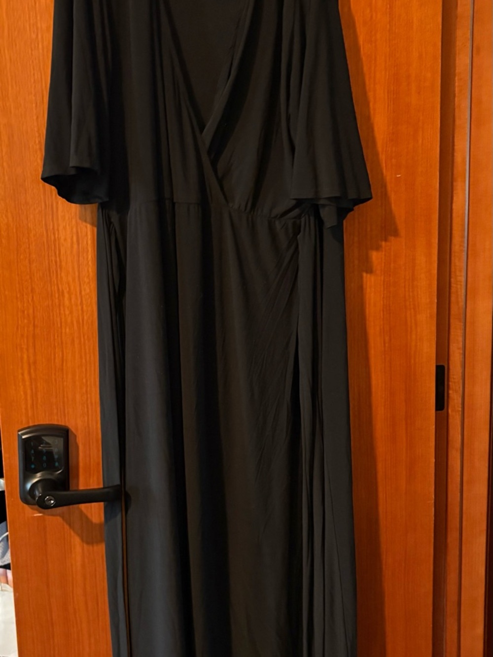 Black Wrap-Front Maxi Dress with Flutter Sleeves